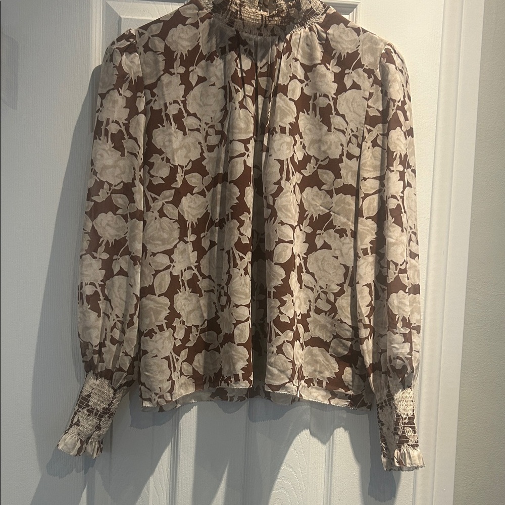 Aritzia Valencia Floral Blouse - Brown and Cream